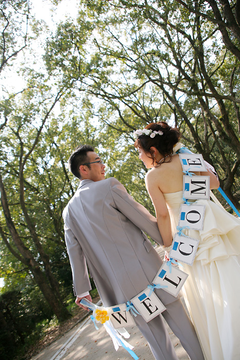結婚式前撮り京都 手作りガーランドを使って撮影